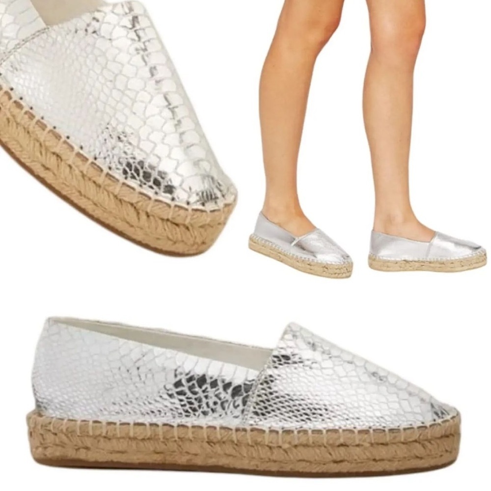 JACK ROGERS Palmer Espadrille Snake Embossed Silver Size 9.5‎